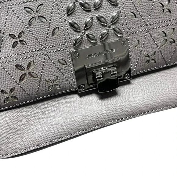 NEW WITH TAGS MICHAEL KORS pearl grey Tina Clutch Cross Body Leather Handbag - Picture 10 of 14